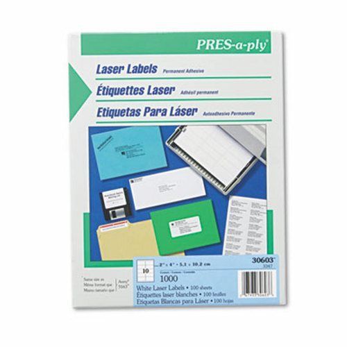 Avery pres-a-ply laser address labels, 2 x 4, white, 1000/box (ave30603) for sale