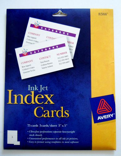 AVERY 8388 - INK JET INDEX CARDS - 75 CARDS- 3 CARDS PER SHEET - 3&#034; X 5&#034;