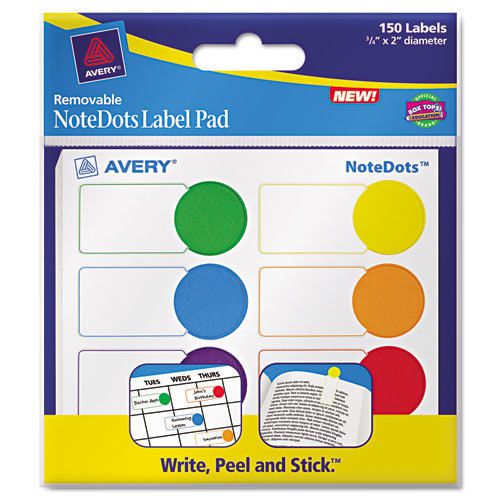 NoteDots Label Pad, 3/4 x 1 3/4, Removable Self-Adhesive, Assorted, 150/Pack