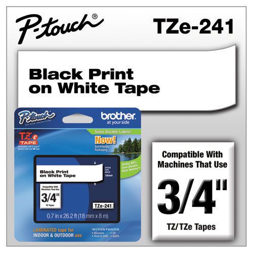 Tze standard adhesive laminated labeling tape, 3/4w, black on white for sale