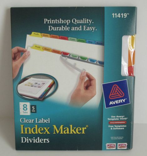 Avery Clear Lable Index Maker Dividers 8 Tabs, 5 Sets #11419