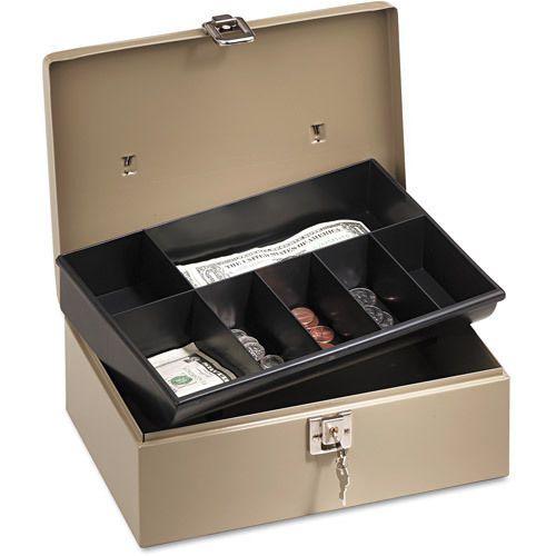 Lock&#039;n Latch Steel Cash Box with 7 Compartments, Pebble Beige