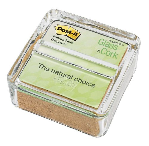 Post-it Greener Pop-up Notes Dispenser for 3 x 3-Inch Notes, Glass and Cork Dis