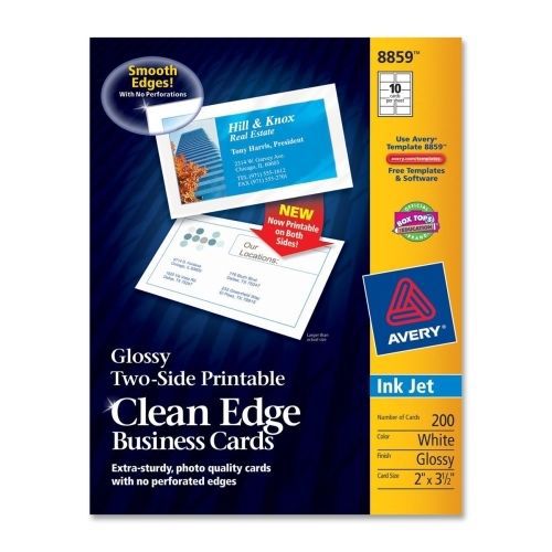 Avery Clean Edge Business Card - Inkjet -2&#034;x3.5&#034; - Glossy - 200/Pk -White