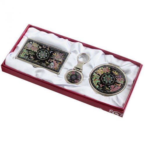 Business card holder ID case Makeup compact mirror keychain ring gift set #16