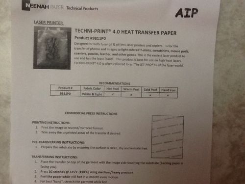 Neenah Techni-Print 4.0 Heat Transfer Paper Light Fabric