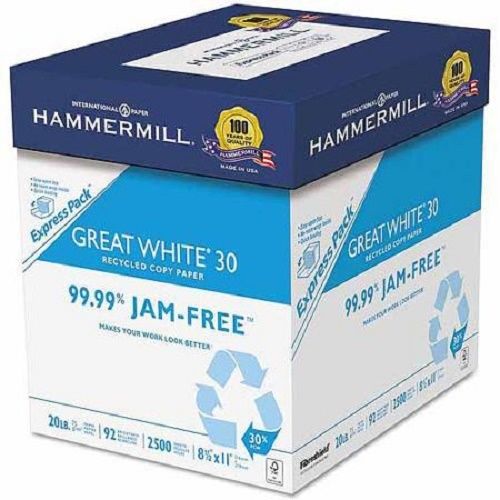 Hammermill White Recycled Copy Paper, 20 lb, 8.5&#034; x 11&#034;, 2500 Count