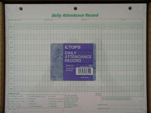 5 Pack Box, 50 per pack 250 total - Tops Daily Attendance Record Form Card 3284