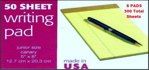 6 pk Jr SIZE 5 x 8&#034; YELLOW LEGAL NOTE PADS lined 300 SHEETS Tops 75019 USA Pad