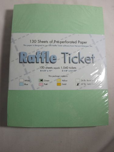 1 Pack of  Green Perforated Raffle Ticket Paper - 130 Sheets 1040 Tickets 67 lb.