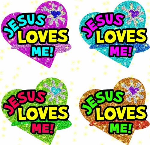 Christian Jesus Loves Me Dazzle Stickers Free Acid 2178