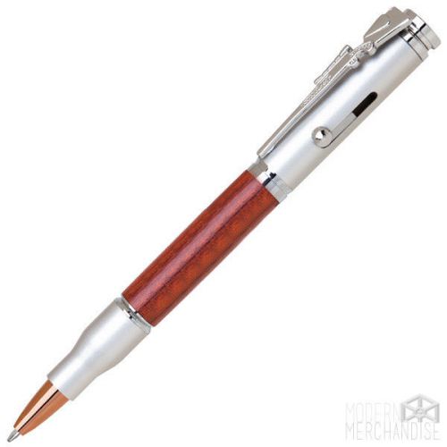 Solid Brass Rifle Bullet Satin Chrome with Rosewood Bolt Action Ballpoint Pen