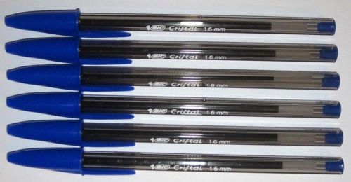6 Bic Cristal Bold Ballpoint Pens - Blue Ink - Bold 1.6mm