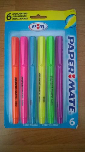 NIP Paper Mate 6 Pack Assorted Fluorescent Highlighters
