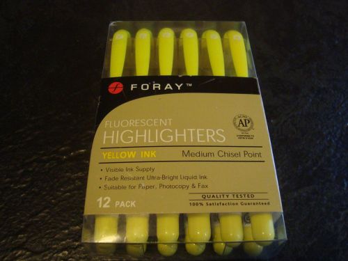 Foray Highlighters Yellow Ink Fluorescent 12 Pack Medium Chisel Point