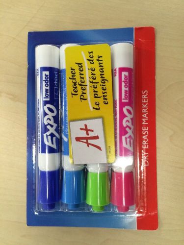 Expo Brand 81029 4 Expo Assorted Ink, Chisel Top, Low Odor Dry Erase Markers
