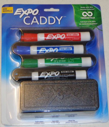 Expo Dry Erase Low Odor Marker Caddy with Eraser, 4 Colored Markers