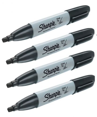 4 pk Large Sharpie Chisel Broad Tip Permanent Markers, BLACK