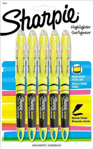 Sharpie Accent Liquid Pen-Style Highlighters, 5 Yellow Highlighters (24527PP)