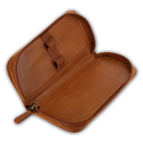 Aston Leather Genuine Leather Zippered 2-Pen Case - Tan