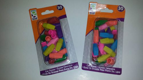 Set of 60 Geddes  Pencil Cap Erasers, Assorted Colors 2 packs of 30 pieces