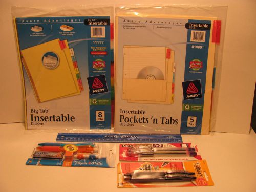 Avery insertable tabs, ruler, pentel rsvp, paper mate pencil, bic velocity    #4 for sale