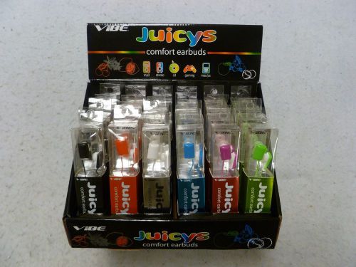 Vibe 24-Pack Juicys Comfort Earbud Stereo Headphones Six Colors with Display Box