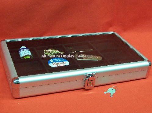 14 x 8 x 2&#034; aluminum display case w 12 sq blk insert for sale