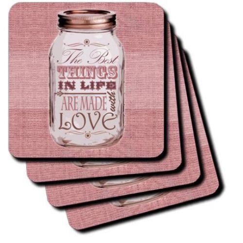 3dRose cst_128508_4 Mason Jar on Burlap Print Pink Best Things in Life are Made