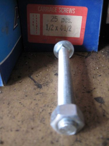 1/2X4.5 CARRIAGE BOLT Grade 2 with nuts Zinc chromate Qty 75 Screws