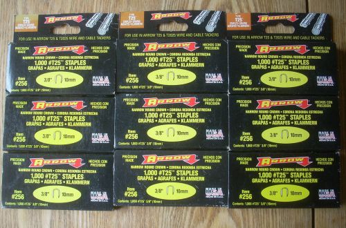 (9) 1,000 Packs ARROW Staples #256 T25 Round Crown Fasteners 3/8&#034; 10mm