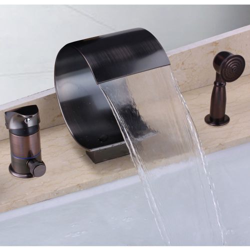 Waterfall 3 Pieces Tub Faucet with HandShower in Oil Rubbed Bronze Free Shipping