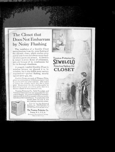 1913 trade ad=toilet-&#034;siwelclo closet&#034;=noiseless-sanitary=renton potteries-nj for sale
