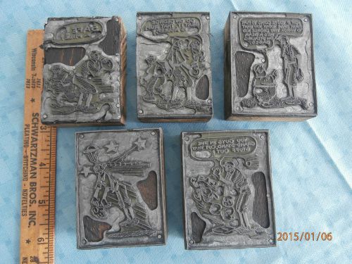 5 LETTERPRESS PRINTING BLOCKS CARTOON BASEBALL THEME VINTAGE