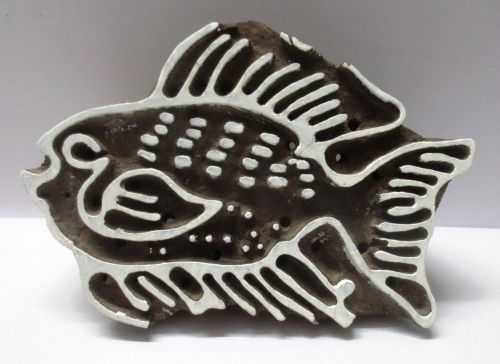 INDIAN WOODEN HAND CARVED TEXTILE PRINTING ON FABRIC BLOCK / STAMP FISH PATTERN