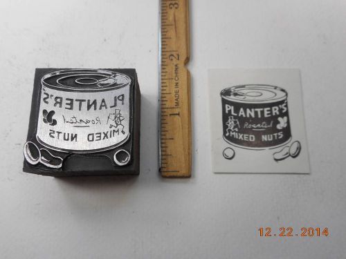 Letterpress printing printers block, planter&#039;s mixed nuts in tin for sale