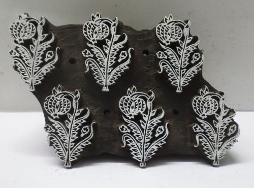 INDIAN WOODEN HAND CARVED TEXTILE PRINTING ON FABRIC BLOCK / STAMP FINE FLORAL