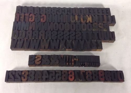 Vintage 1 5/16&#034; American Wood Letterpress Type Full Alphabet Set w/ #&#039;s 126 Pcs
