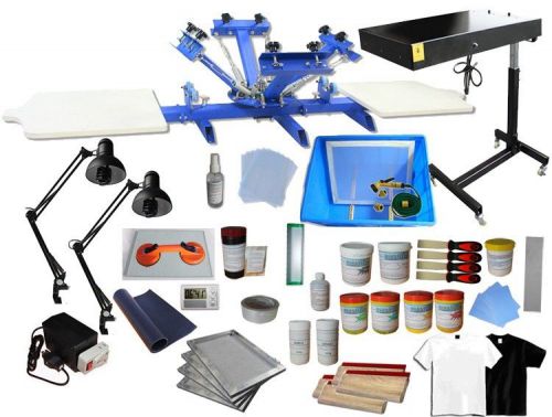 4 Color 2 Station DIY Screen Printing Machine &amp; Full Screenprinting Supplies Kit