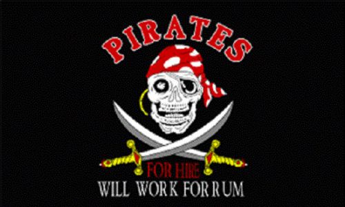 Pirates for Hire Will Work For Rum Flag 3x 5&#039; Indoor Outdoor Banner