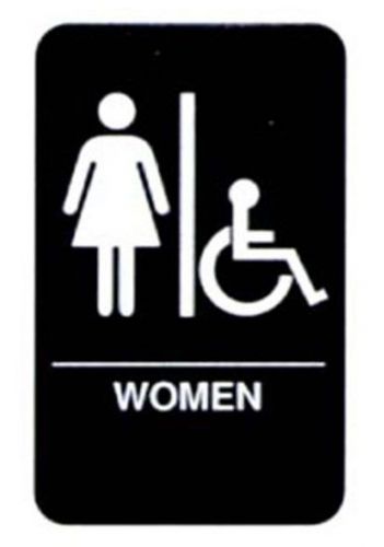 WOMEN Restroom Sign Wheelchair ADA Braille Handicapped Accessible Black FREE NEW