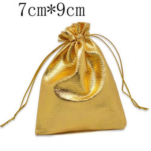 Free Shipping 100 Pcs Gold Plated Satin Fabric Gift Bags With Drawstring 7x9cm
