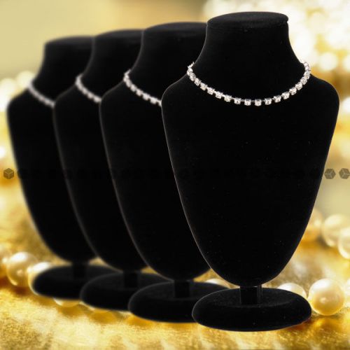 4x Black Elegant Chain Necklace Bust Jewellery Display Scarf Hanger Velvet Stand