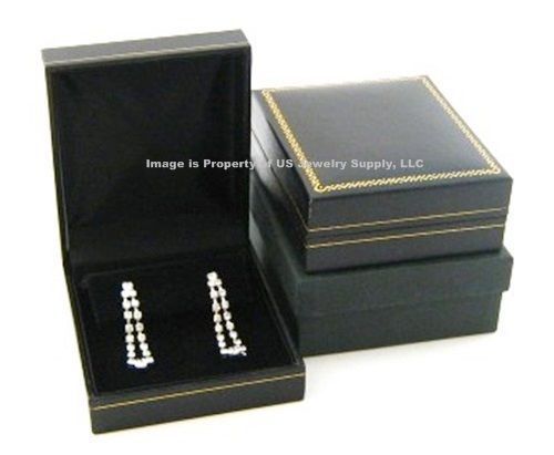 1 Classic Black Leatherette Dangle Hoop Drop Earring Jewelry Gift Box