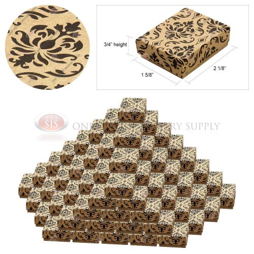 100 kraft damask print gift jewelry cotton filled boxes 2 1/8&#034; x 1 5/8&#034; x 3/4&#034; for sale