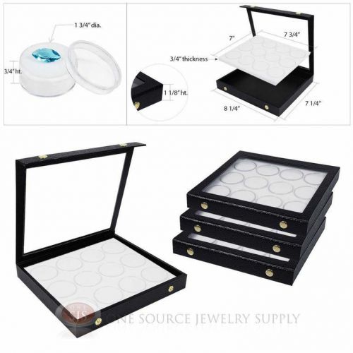 (4) White 12 Gem Jar Inserts w/ Snap Acrylic Display Cases Gemstone Jewelry