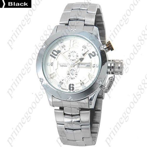 Stainless steel band date analog quartz free shipping men&#039;s wristwatch black for sale