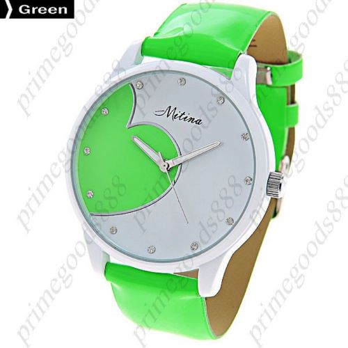 Round Shiny Analog Leather Lady Ladies Wrist Quartz Wristwatch Women&#039;s Green