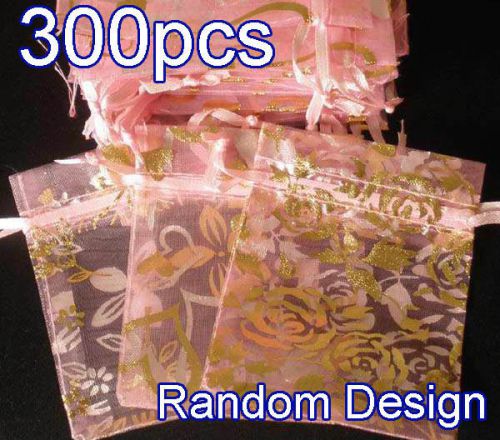 300Pcs Baby Pink Pattern Drawstring Wedding Organza Gift Pouch Bags 2.7x3.5&#034; z13