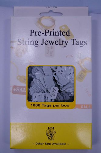 1000 PVC String Tags with Sterling Silver printed on them 22mmx 10mm